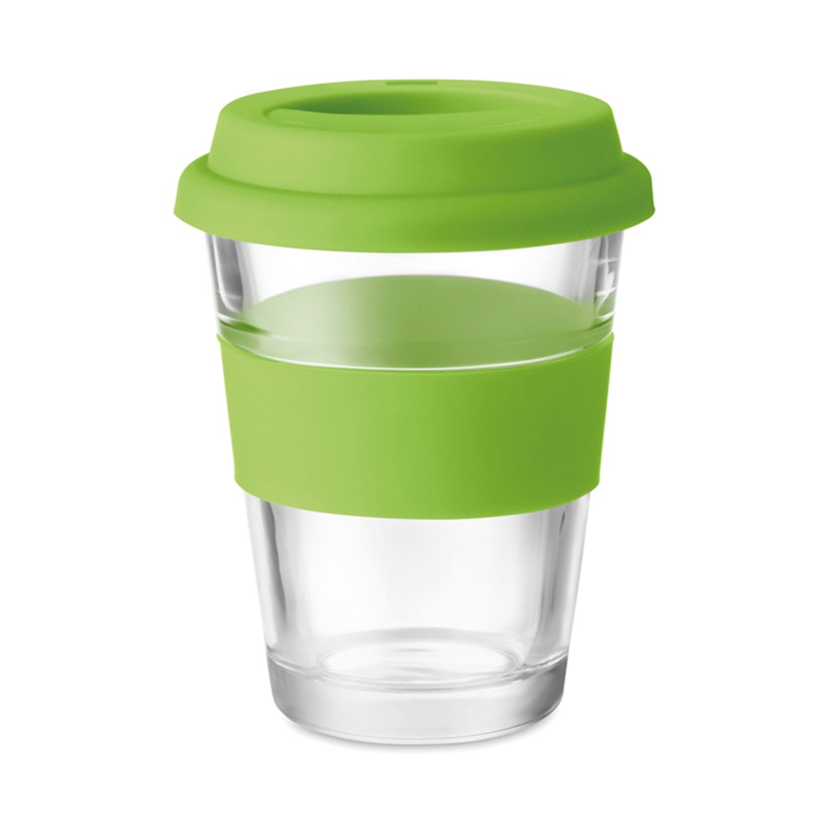 כוס שתיה מזכוכית עם מכסה סיליקון -אקו 330 מ”ל ירוק